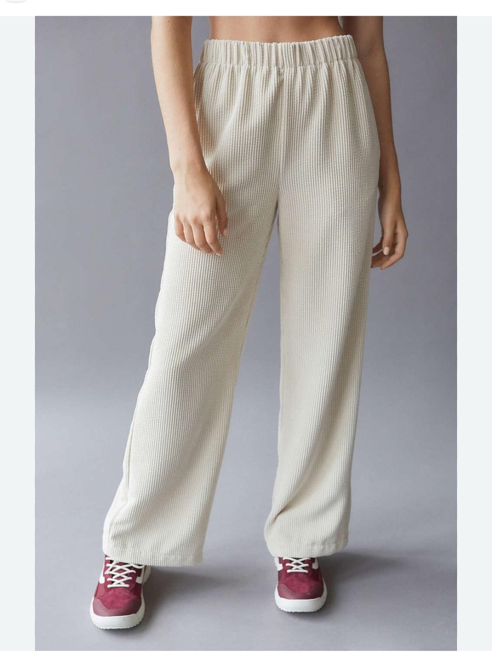 BDG Cream Ribbed Wide-Leg Knit Pants